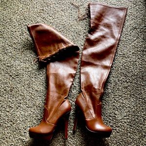 Cognac Womens Thigh High Boots